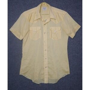 VINTAGE H Bar C Ranchwear Shirt Mens Medium Yellow Western Pearl Snap USA 70s